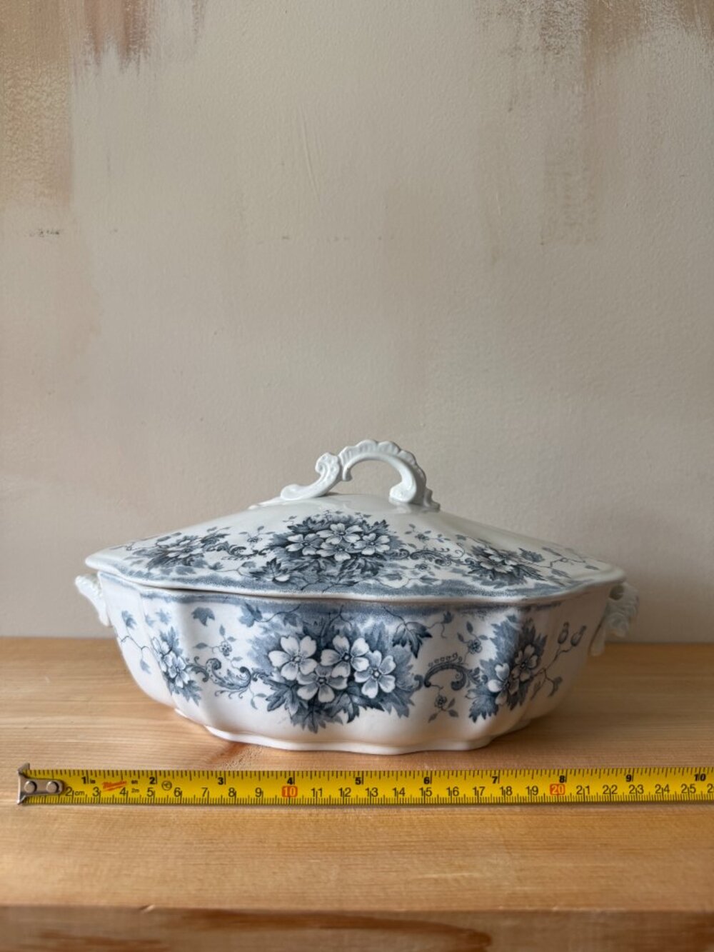 Antique 1893 JHW & Sons Stratford Blue Gray Transferware Tureen | Lidded Dish - Picture 3 of 13